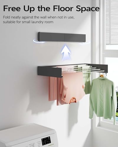 Image of Balcony with 5 Rods /Collapsible Metal Foldable Wall Mount Clothes Hanger /Cloth Drying Stand for Clothes Drying Rack for Laundry /Space Saver /Indoor /Outdoor