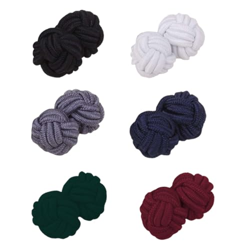 6 Pares Gemelos para Camisa para Hombre, Gemelos para Camisa, Juego de Gemelos con Nudo de Tela de Seda para Camisa/Traje para Hombre/Mujer, Redondos para Regalo de Boda de Negocios