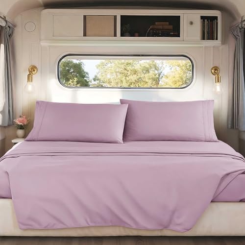 Image of Nestl Dusty Purple Short Queen Sheets for RV, Hotel Luxury RV Queen Sheets Set, 4 Piece Fitted Bed Sheet Set and Pillowcases, Super Soft, Wrinkle-Free, and Breathable Camper Bedding