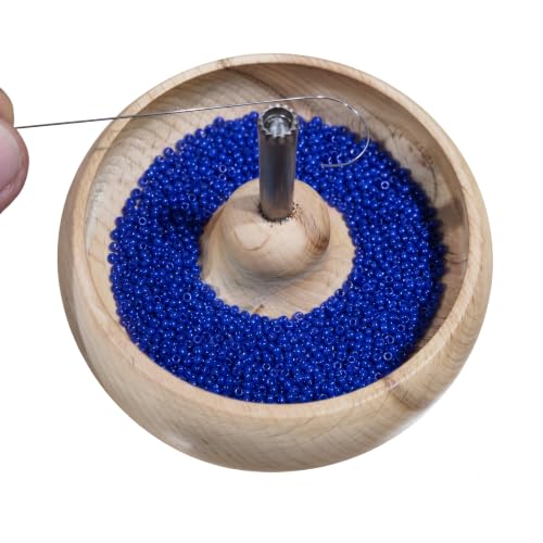 Image of Beading Spinner Set: 3-Inch Mini Wooden Spinner for Jewellery Making and DIY Crafting by Beadsnfashion, Includes 2 Pcs Curved Needles for Fast Threading