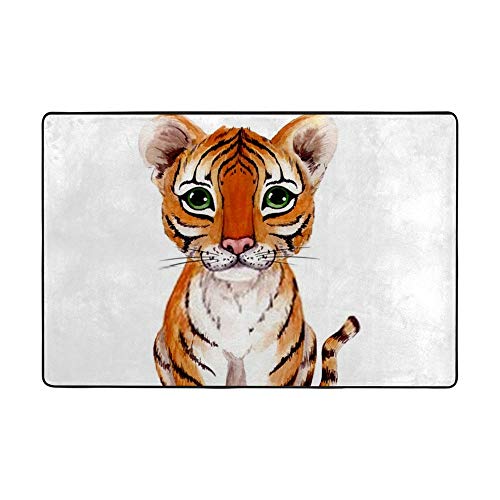 Tapis tigre aquarelle en velours corail Ruchen pour chambre d'enfant 160x122cm - 2