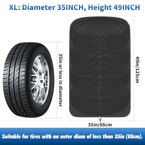 Image of KALINCO Large Tire Cover, Waterproof Tire Storage Bag, Dust-Proof Seasonal Tire Cover, Universal Spare Tire Storage Cover, Fits up to Diameter 35 inch Tires, 2 Pack