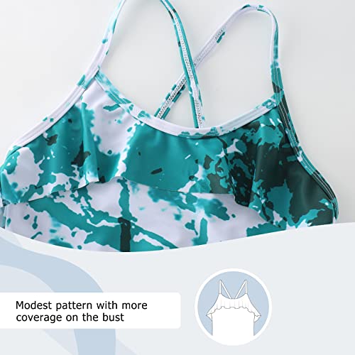 Image of Girls One Piece Swimsuits Halter Bathing Suits Summer Ruffler Swimwear 2-14 Years