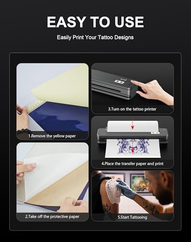 RHEIN Bluetooth Drucker Tragbar 2500mAh Akku Maschine Professionell Transfer Printer mit 10PCS A4 Transferpapier Kompatibel zu Android und iOS T106Z-EU