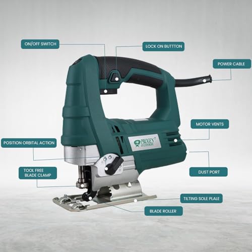 Image of Progen 9465-HG Professional 650W Jigsaw Machine | Variable Speed 2800 RPM | Precision Wood, Metal & Plastic Cutting Tool with Ergonomic Design - 6 Months Warranty