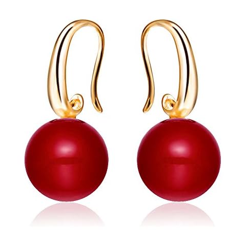 Merdia Charming Earrings Drop Simulated Pearl Hook Earrings 12MM Red | Pearl Earrings for Women | Pearl Jewelry | Women's Earrings | Earrings for Women Trendy | Pearl Drop Earrings | Pearl Earring Cover