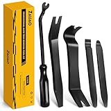 ZAUAO Auto Trim Removal Tool Kit, 5-Piece No Scratch Plastic Pry Tool Set for Car Door Panel & Dashboard - Professional Trim Tools Automotive with Clip Fastener Remover, Scratch-Resistant - Black