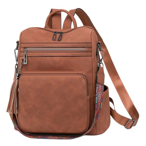 Sac à dos femme en cuir synthétique avec plusieurs poches pour voyage et école