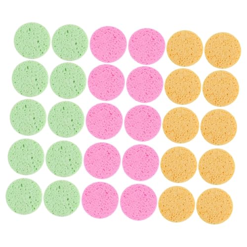 STOBAZA 30 Stück Teiliges Runder Gesichtsschwämme aus Zellulose für Sanfte Reinigung Make up entfernung und Peeling Weiche Elastische Reinigungspads in Gelb und Grün Ø