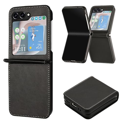 Étui Samsung Galaxy Z Flip 7 en cuir PU noir housse de protection à rabat