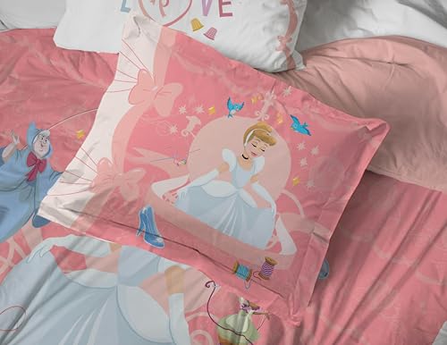 Image of Disney Princess Full Size Comforter Set 7 Piece Kids Bedding, Pink | Cinderella, Bed in a Bag, Comforter Sheets Shams Pillowcases, Official Brand, Soft Microfiber, Machine Washable, Girls Gift