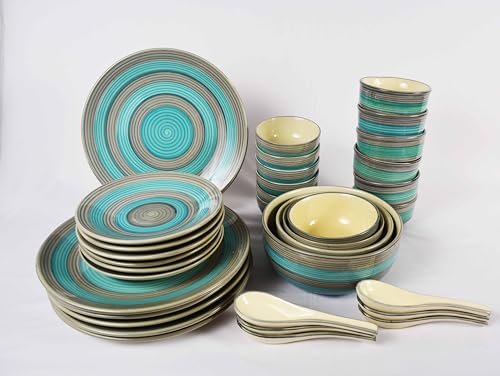 Image of Ceramic Dinner Set of 34 Pieces- Premium Seashell Collection | Chipproof Handpainted Stoneware Ceramic Set l | Lead and Cadmium Free,Food Grade Quality (34, Seashell Grey Green)