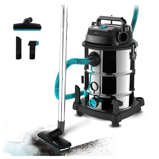 Cecotec Aspirateur pour Solides et Liquides de 30 L Conga Rockstar Wet & Dry Steel Pro. 1600 W, 23 kPa, Système de Drainage, Aspirateur et Souffleur, Structure Métallique, Roues, Rayon d'Action de 5m.