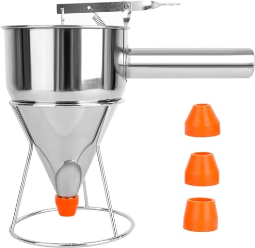MosaiRudo Stainless Steel Pancake Batter Dispenser with Stand, Detachable Handle Pancake Dispenser for Takoyaki,Baking,Cupcakes,Muffins-Cooking Crepes,Waffles (600ML with 4pcs Nozzles)
