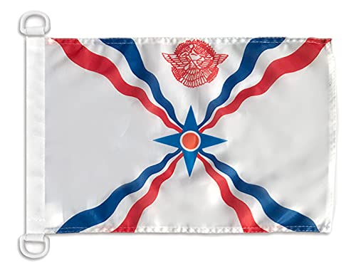 AZ FLAG - Drapeau Assyrie - 45x30 cm - Pavillon Nautique Assyrien Spécial Bateau Et Extérieur En Maille Bloquée Avec Anneaux Plastiques Intégrés - 30g