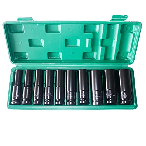 1/2 Inch Drive Deep Impact Socket Set 6-Point Drive Socket Sets Cr-V Steel Sockets Adapters 10 Pieces #TOP10