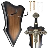 FLURSAILE Sword Plaque Wall Mount Vertical Display Holder Adjustable Stand for Bow Medieval Dagger Axe (1pcs Medium Brown)
