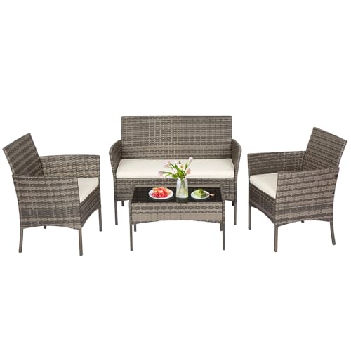 FDW | 4-Piece Patio Furniture Set | Gray & Khakhi