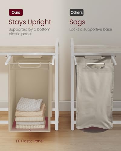 Image of VASAGLE Laundry Hamper, Laundry Basket Sorter with 3 Pull-Out and Removable Bags, Shelf, Metal Frame, 3 x 10.6 Gallons (40 L), 36.4 x 13 x 28.4 Inches, Cappuccino Beige and Natural Beige UBLH301LH01
