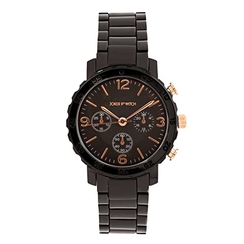 Image of Joker & Witch Stainless Steel John And Jane Couple Analogue Watches, Black Dial, Rose Gold Band