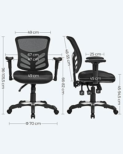 SONGMICS Office Chair Ergonomic, Computer Mesh Desk Chair, Adjustable Armrests, Unique Height Adjustable Backrest, Tilt Function and Position Lock, Lumbar Support, Black OBN52BKUK