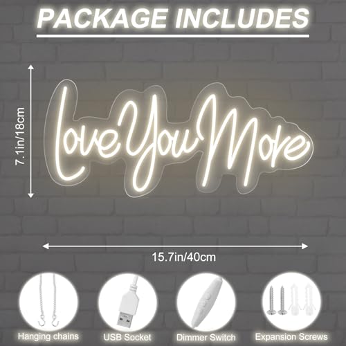 Image of Love you more Neon Sign Romantic Wedding Led Light Bedroom Home Wall Decor Wedding Party Decor Personalized Gift for Her, 15.7 inchx7.1 inch