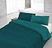 Italian Bed Linen CP-NC Natural Doble Color y Funda de Almohada, Verde Petróleo/Verde Botella, Sìngolo