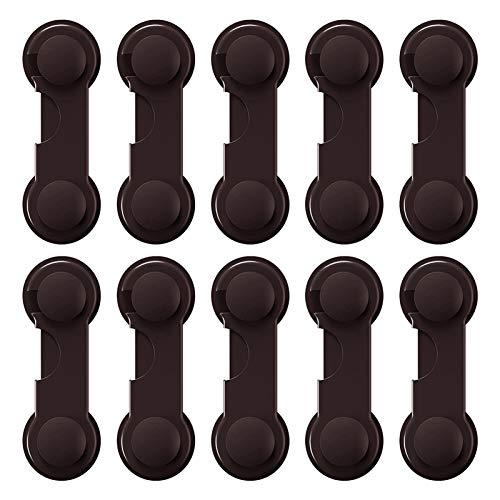 10 Pack Cabinet Locks for Babies, Roctee Brown Baby Proof Cupboard Locks Child Safety Latches for Drawers, Cabinet Doors, Kitchen Refrigerator and Toilet Seat for Pets