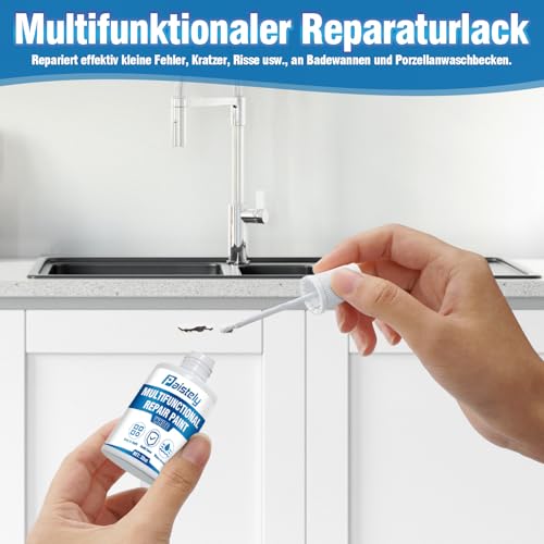 Paistely Porzellan-Reparaturset, Emaille Reparatur Lack 30 ml, Badewannenlack Weiß, Schnell und Wasserfest Fliesenreparatur Lack für Badewannen, Waschbecken, Fliesen (Reparaturfarbe 30ML)