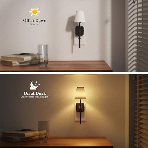 Image of JandCase Night Lights Plug into Wall, 2 Pack Vintage Nightlights, Dusk to Dawn Sensor, 0-100LM Dimmable, Pleated Fabric Beige Lamp for Living Room Bedroom Hallway