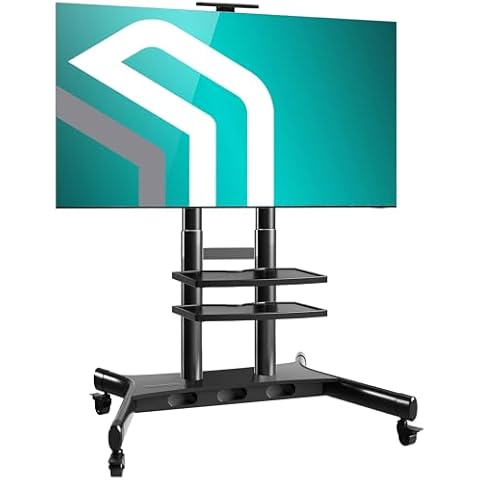 ONKRON Mobile TV Stand for 50-86 Inch TV up to 200 lbs, Movable TV Stand Adjustable Height max VESA 800x500 TV Rolling Cart - Portable TV Stand on Wheels/Mobile TV Cart Rolling TV Stand Black Cover
