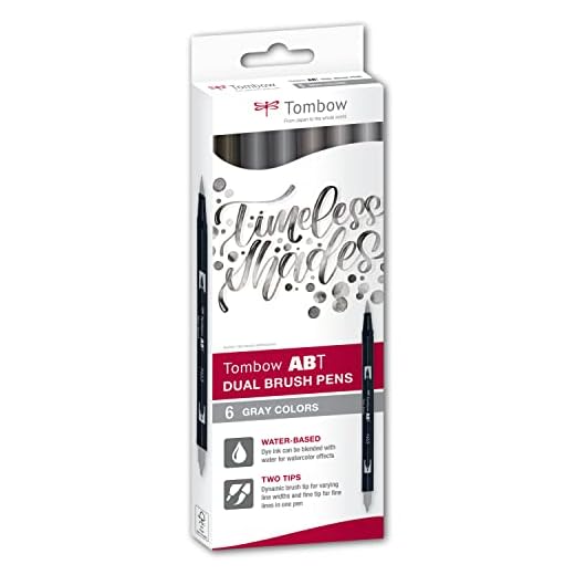 Rotulador tombow dual brush doble punta pincel gama de grises estuche de 6 unidades
