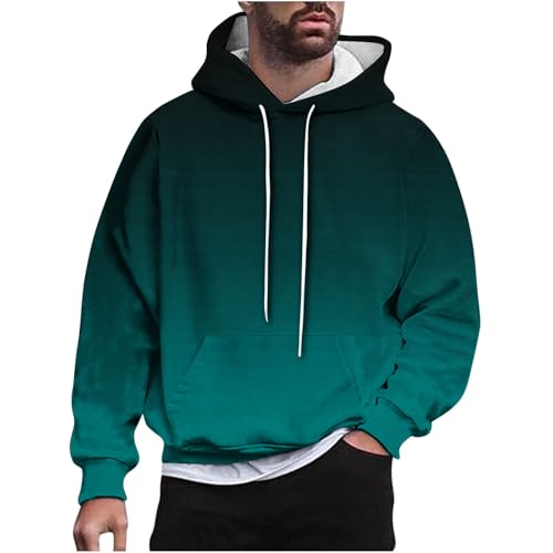 Gradient Color Hoodie Mens Loose Fit Long Sleeve Drawstring Shirt Casual Fashion Comfort Pullover Tops with Pocket