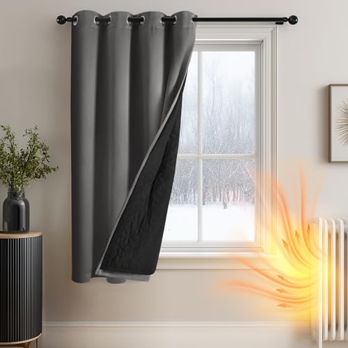 Deconovo Cortinas Opacas con Ojales, Cortinas térmicas y Resistentes al frío, Cortinas separadoras de ambientes, 132×160 CM, Gris Claro