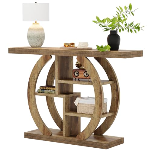 Tribesigns Mesa consola de 108 cm, mesa de entrada para sofá de 4 niveles, mesa de entrada con base de círculo, mesas acentuadas de madera con estantes de almacenamiento para salón, pasillo,