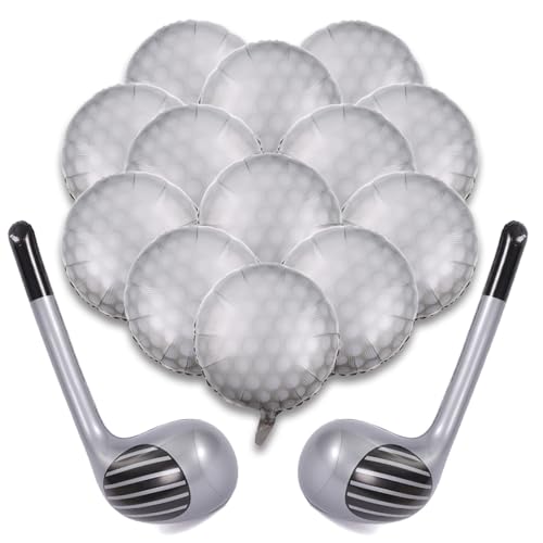 15Pcs Golf Balloons Sports Birthday Party Decorations Include 13Pcs 18 inch Balloons & 2Pcs Golf Club Golf Themed Party Decorations for Boys