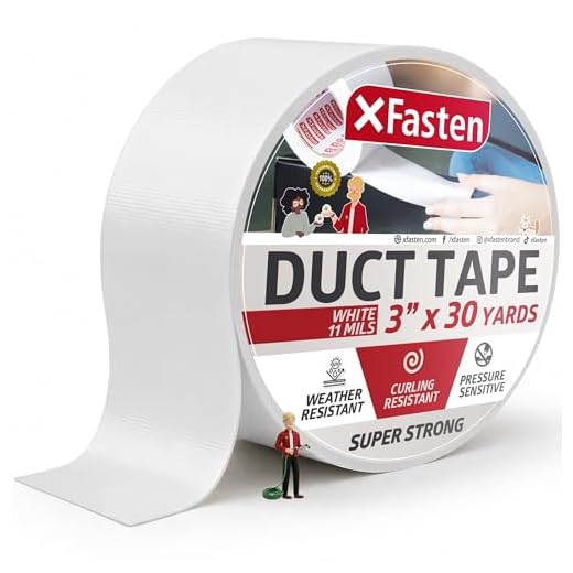 XFasten Super Strong Duct Tape, White, 3" x 30 Yards, Waterproof Duct Tape for Outdoor, Indoor, School and Industrial Use