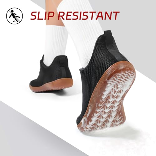 Image of Non Slip Work Shoes for Women Wide Toe Box Food Service Shoes for Chef Kitchen, Restaurant, Hospital Black Slip Resistant Walking Zero Drop Sneakers 5w - 11w