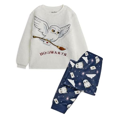 Harry Potter Conjunto de pijama para niños | Hogwarts Hedwig Top de forro polar Sherpa de manga larga y pantalones de estar por casa con estampado integral | Paquete completo de ropa de dormir a juego