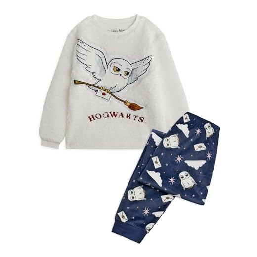Harry Potter Conjunto de pijama para niños | Hogwarts Hedwig Top de forro polar Sherpa de manga larga y pantalones de estar por casa con estampado integral | Paquete completo de ropa de dormir a juego