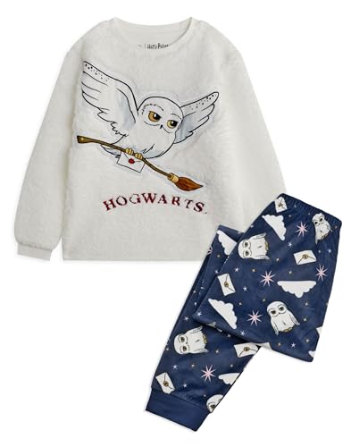 Harry Potter Kids Pajama Set | Hogwarts Hedwig Long Sleeve Sherpa Fleece Top & All Over Print Loungewear Bottoms