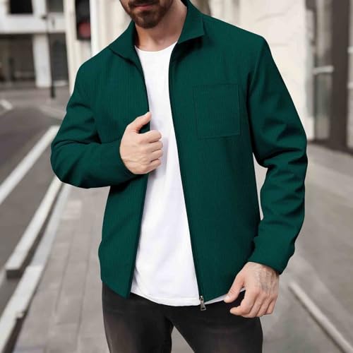 Mens Full Zip Up Jackets Waffle Solid Color Long Sleeve Lapel Collar Coats Fall Casual Lightwieght Jacket with Pocket2