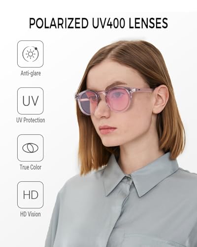 Small Round Polarized Sunglasses for Women Men, Ultra Lightweight UV400 Protection Trendy Classic Vintage Style4