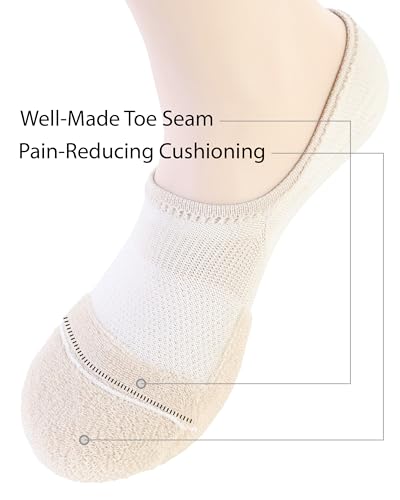 Pro Mountain No Show Socks Women Wide Toe Box For Health Y Heel Forefoot Size M Beige 8 Pack Cotton Cushion Footies Loafer Sneakers US Shoe 8-10
