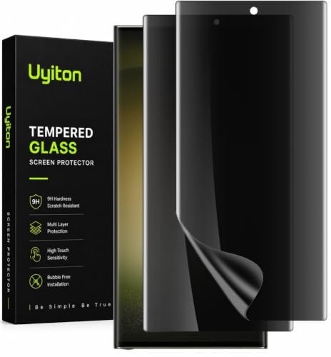 Image of Uyiton 2 Pack Privacy Screen Protector for Samsung Galaxy S23 Ultra (6.8-inch Curved Display) | Anti-Spy HD Clear Flexible Film | Bubble-Free Easy Installation Kit | Scratch Resistant | Case Friendly | Touch Sensitive
