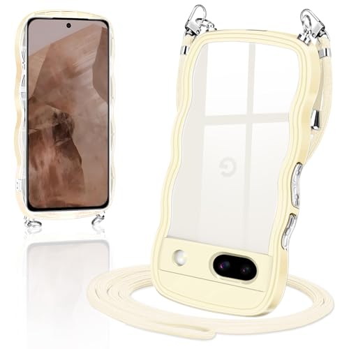 Google pixel 8a 用の ケース ショルダー クリア TPU ピクセル 8a スマホケース カバー 創意 個性 肩掛け 首掛け 斜めかけケース 可愛い かわいい 韓国 透明 耐衝撃(イエロー)