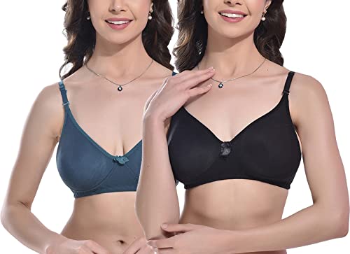 Image of FIMS - Fashion is my style Women Cotton Blend Non-Padded Bra Non-Wired Mould Seamless Cup Solid Bras Cup-B Pack of 1, Multicolor