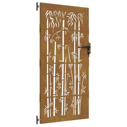 vidaXL Garden Gate with Lockable System and y Finish - Laser-Cut Bamboo Pattern Corten Steel Gate for Garden and Patio 85x175 cm
