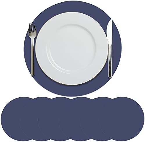 BHNV Silicone Placemats for Dining Table Set of 6 | 15” Non-Slip Round Placemat for Vinyl Table, Tile, Glass, Metal, Fabric Surface - Heat Resistant, Easy to Clean, Durable, Waterproof – Navy Blue