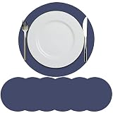 BHNV Silicone Placemats for Dining Table Set of 6 | 15” Non-Slip Round Placemat for Vinyl Table, Til